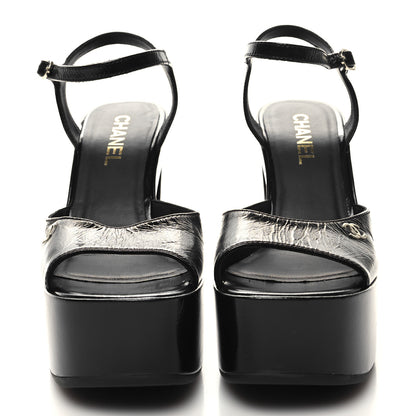 Chanel Calfskin CC Platform Sandals 38.5 Black 2 of 9