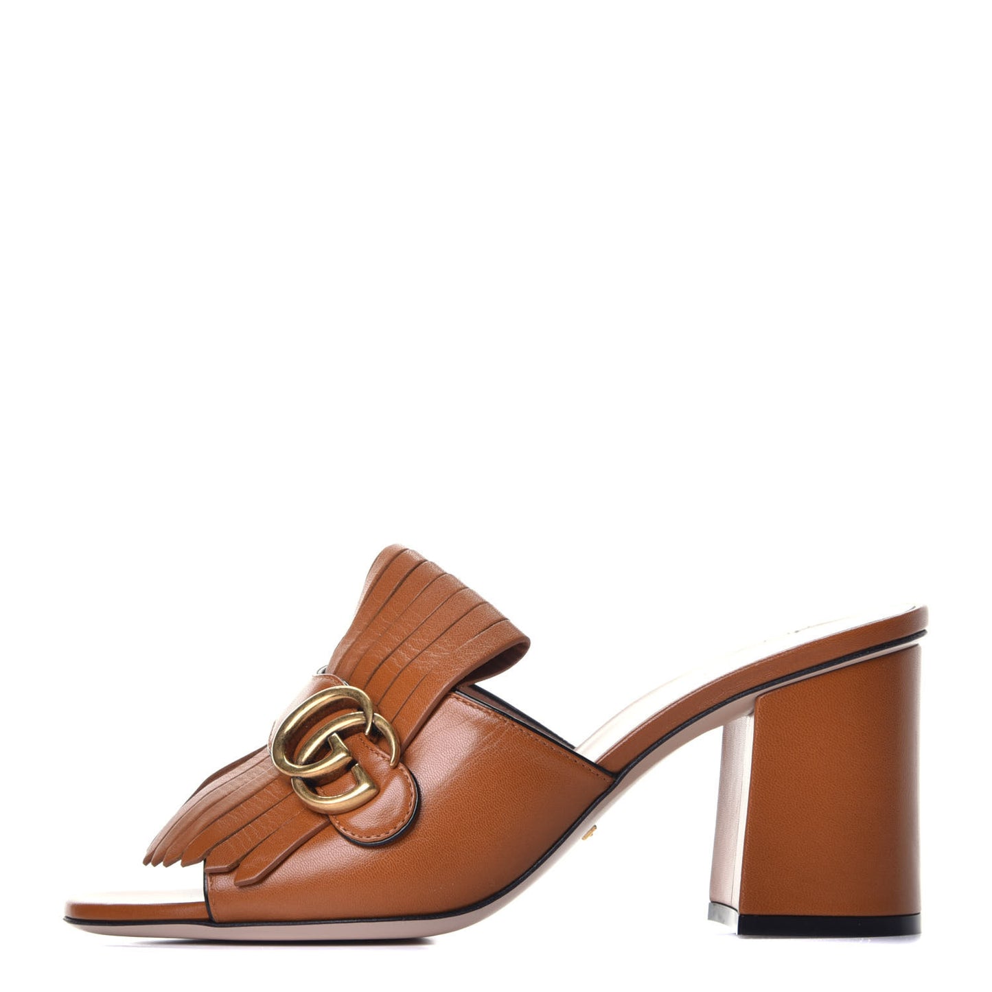 Malaga Kid GG Marmont Fringe 75mm Slide Sandals 39 Cognac
