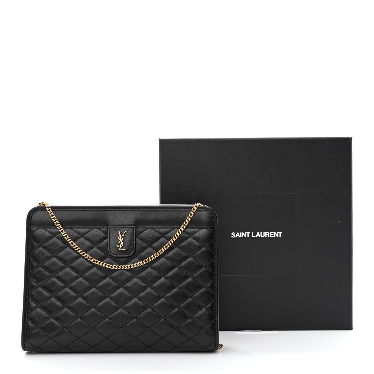 Saint Laurent Lambskin Quilted Monogram Baby Victoire Chain Clutch Bag Black 11 of 11