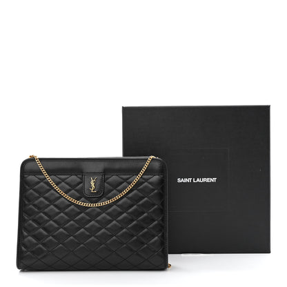 Saint Laurent Lambskin Quilted Monogram Baby Victoire Chain Clutch Bag Black 11 of 11