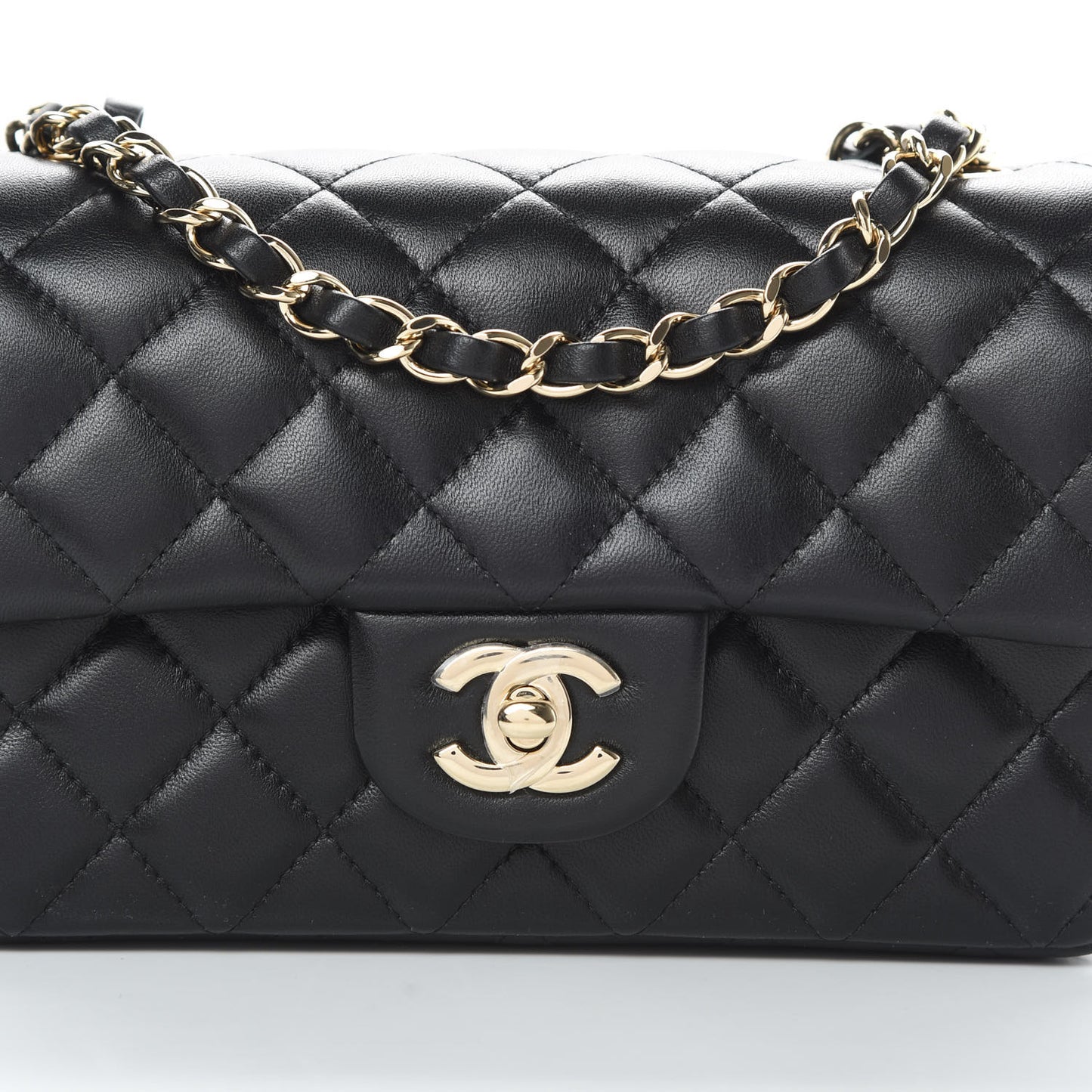 Lambskin Quilted Mini Rectangular Flap Black