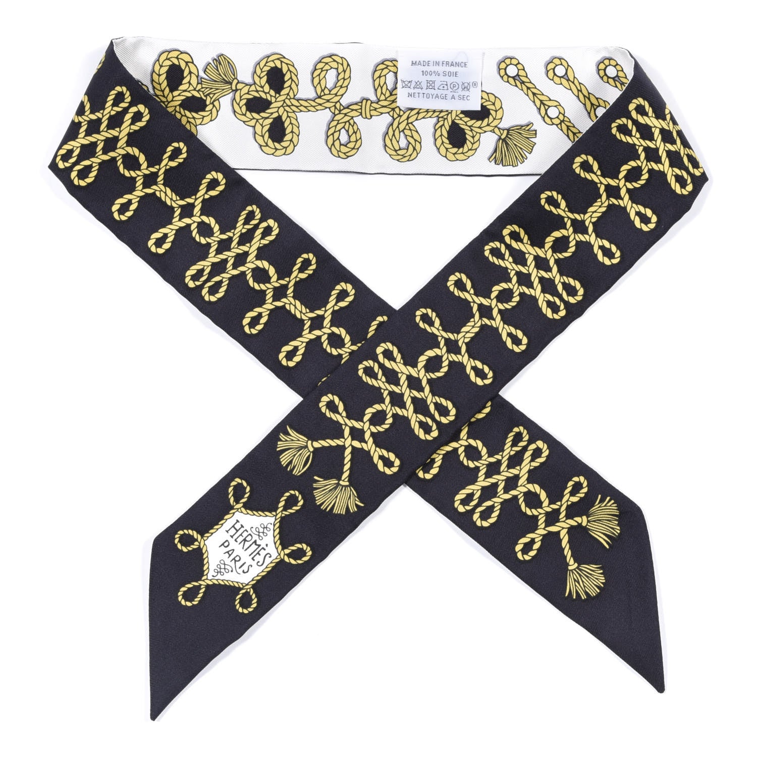 Hermes Silk Galons Et Brandebourg Twilly Black Gold White 1 of 4