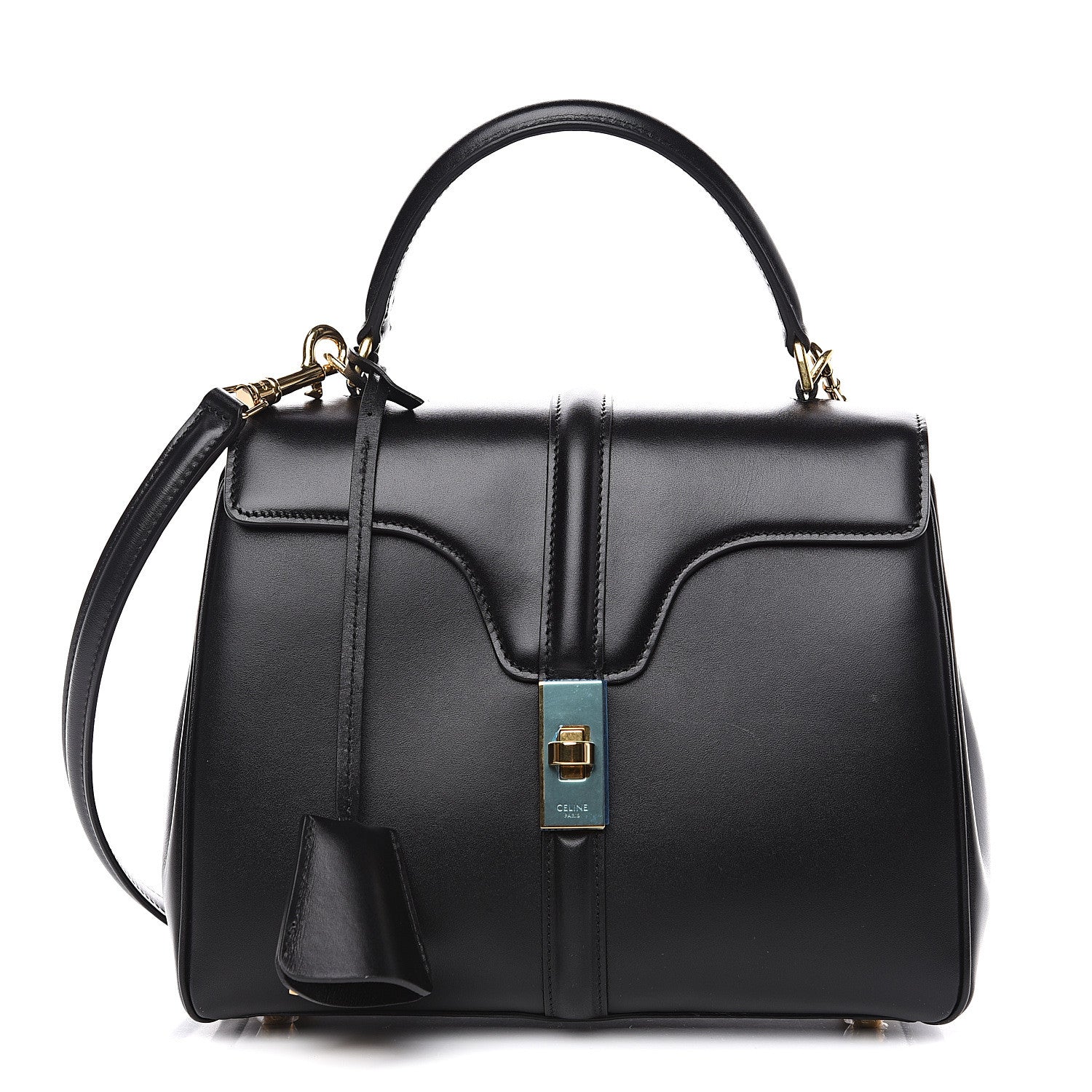 Celine Satinated Calfskin Small 16 Top Handle Bag Black 1 of 9