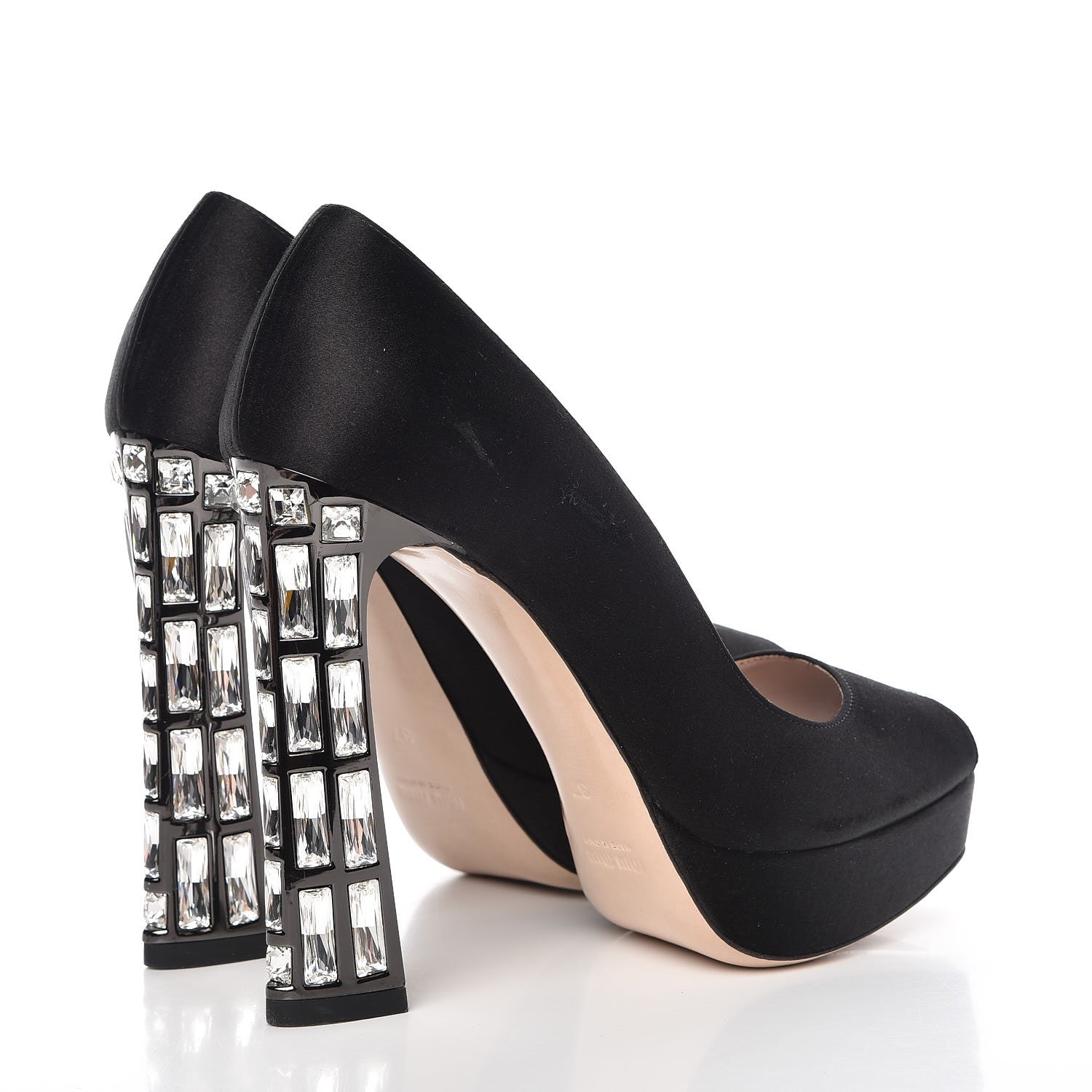 Miu Miu Satin Crystal Peep Toe Pumps 37 Black 4 of 14