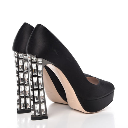 Miu Miu Satin Crystal Peep Toe Pumps 37 Black 4 of 14