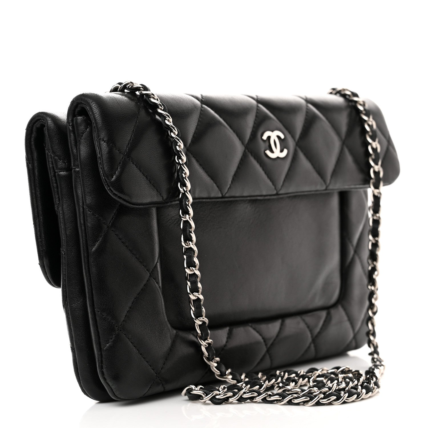 Chanel Lambskin Quilted Double Sided Clutch With Chain Black 3 of 12