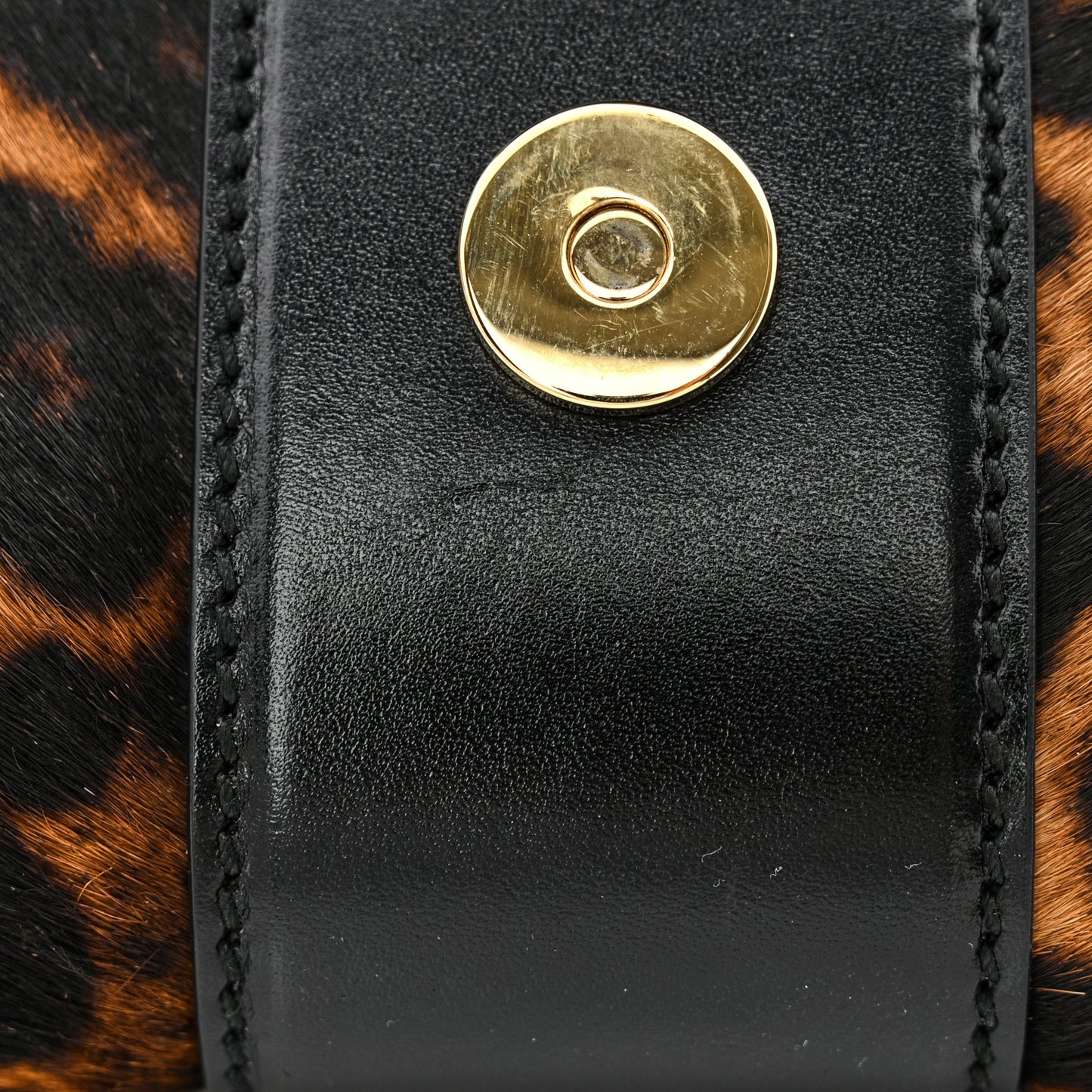 Calf Hair Jaguar Printed Small Lady Buckle Clutch Black