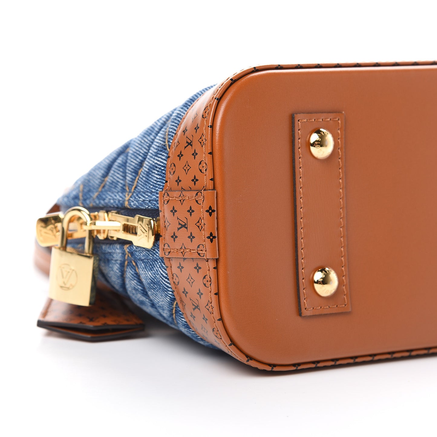 Denim Calfskin Reverse Monogram Malletage Alma BB Blue