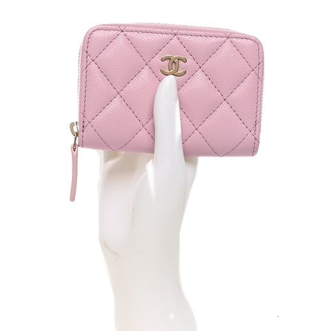 Caviar Quilted Zip Coin Purse Light Pink