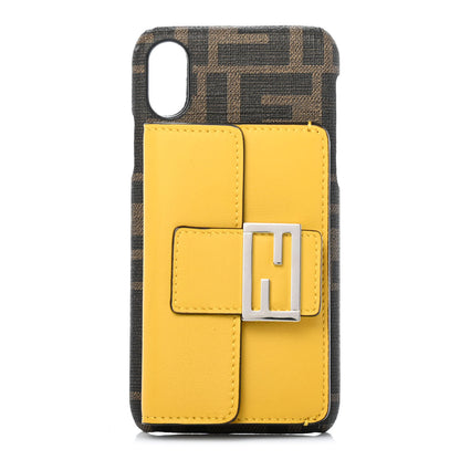 Fendi Glazed Fabric Vitello Grace FF 1974 Baguette iPhone X Case Tobacco Moro Sunflower 1 of 4