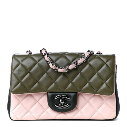 Chanel Lambskin Quilted Tri-Color Mini Rectangular Flap Green Pink 1 of 5