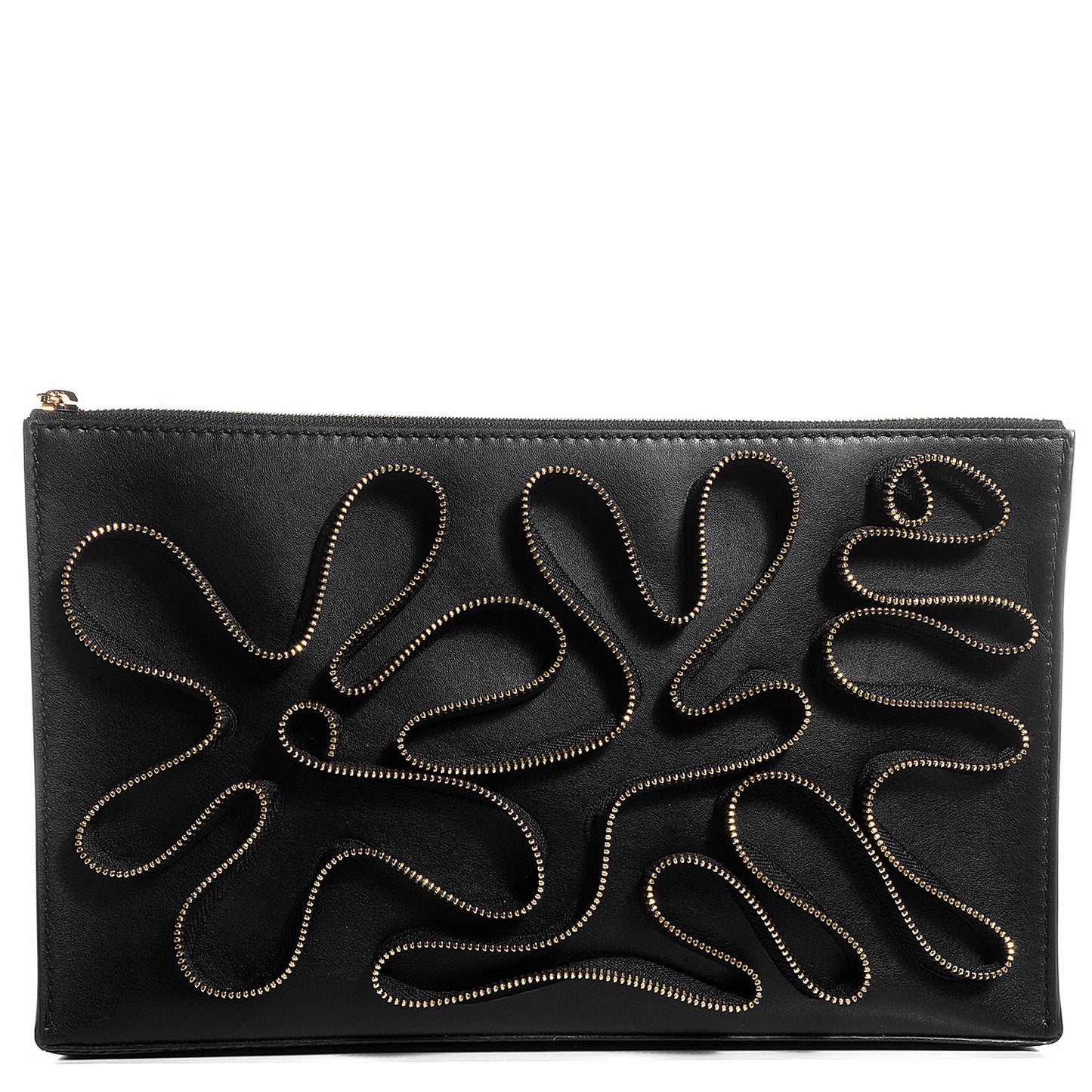 Faux Nappa Cavendish Zipper Clutch Black