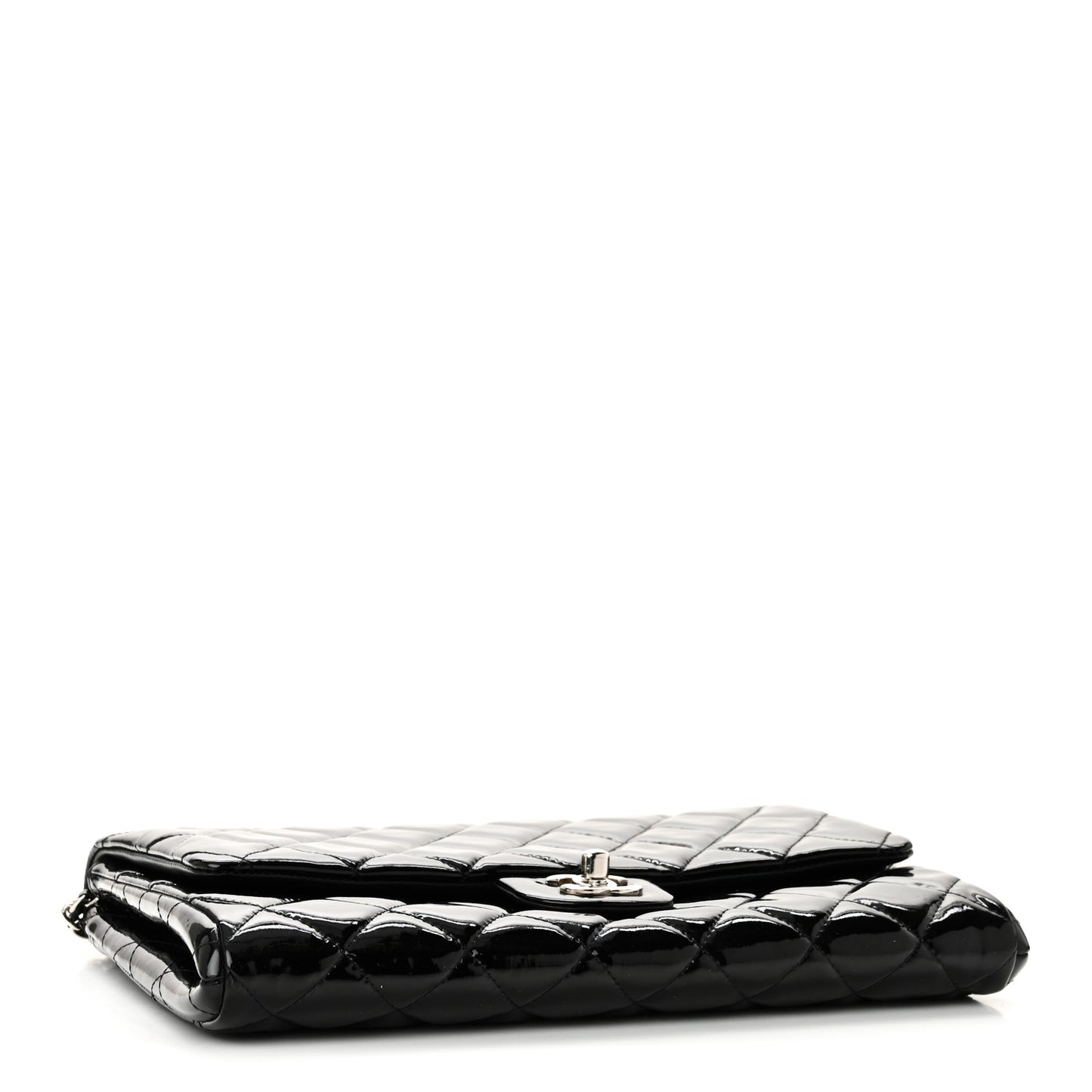 Patent Quilted Clutch with Chain Flap Black