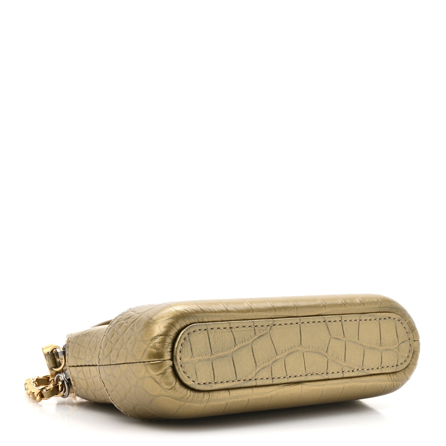 Chanel Metallic Calfskin Crocodile Embossed Small Gabrielle Clutch With Chain Gold 4 of 13