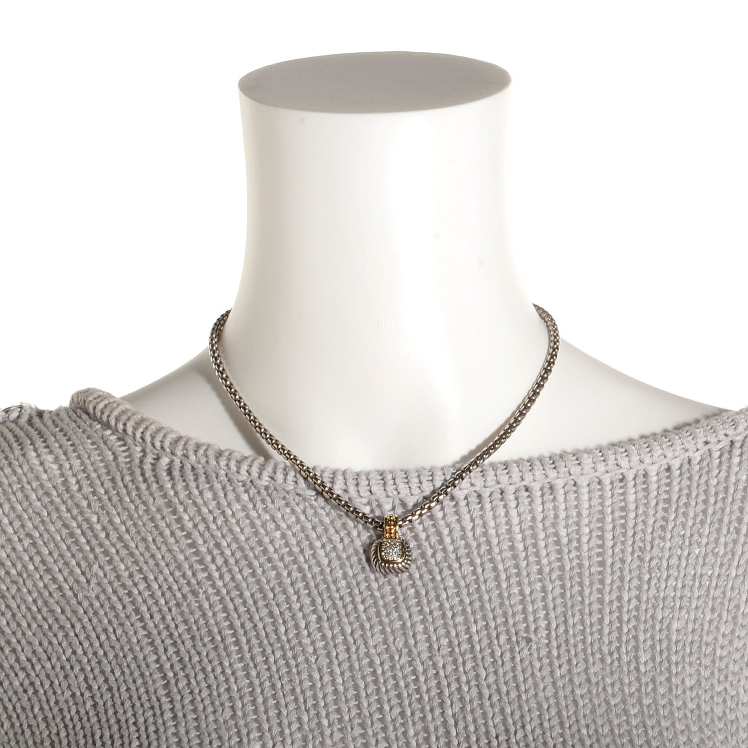 David Yurman Sterling Silver 18k Yellow Gold Pave Diamond 14mm Albion Pendant Necklace 2 of 6