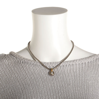 David Yurman Sterling Silver 18k Yellow Gold Pave Diamond 14mm Albion Pendant Necklace 2 of 6