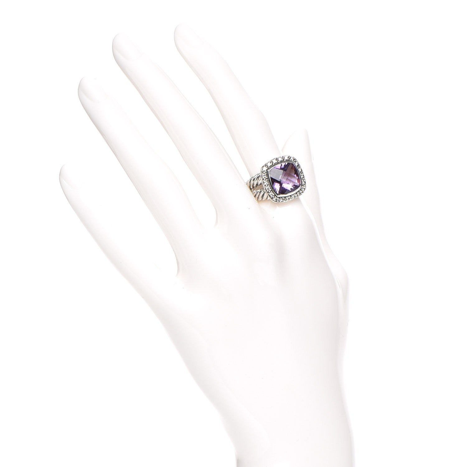 David Yurman Sterling Silver Diamond Amethyst 11mm Albion Ring 54 7 2 of 6
