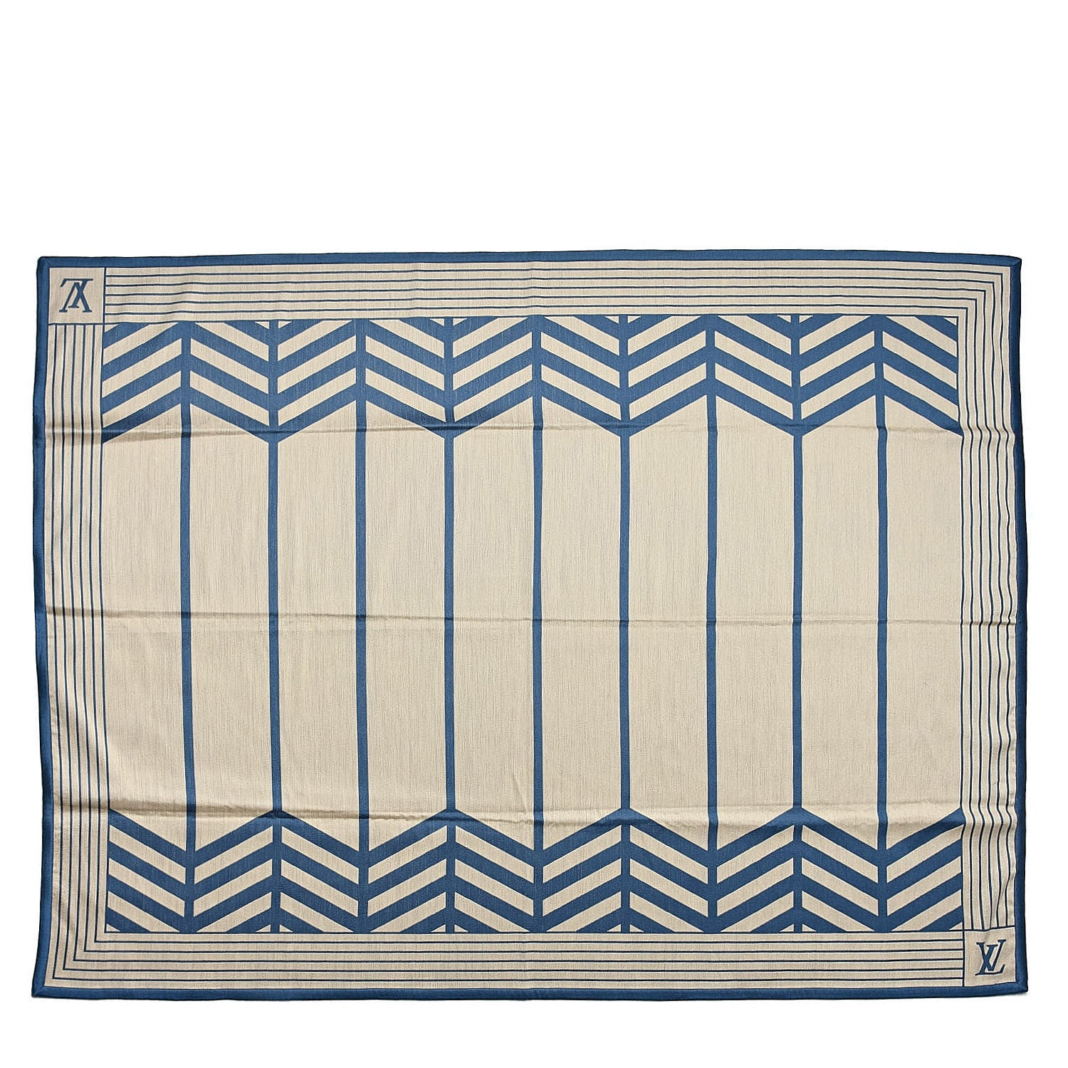 Louis Vuitton Wool Silk Plaid Jeevana Rug Petrole Blue Blue Beige 1 of 3