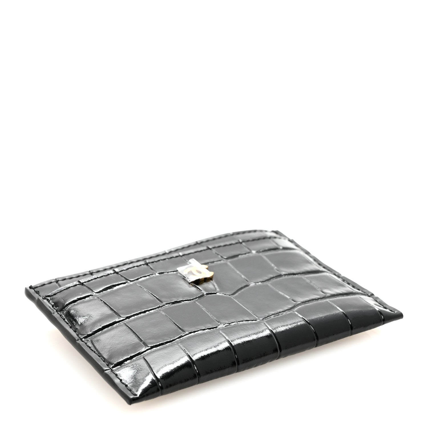 Chanel Calfskin Crocodile Embossed Crococo Card Holder Black 4 of 8