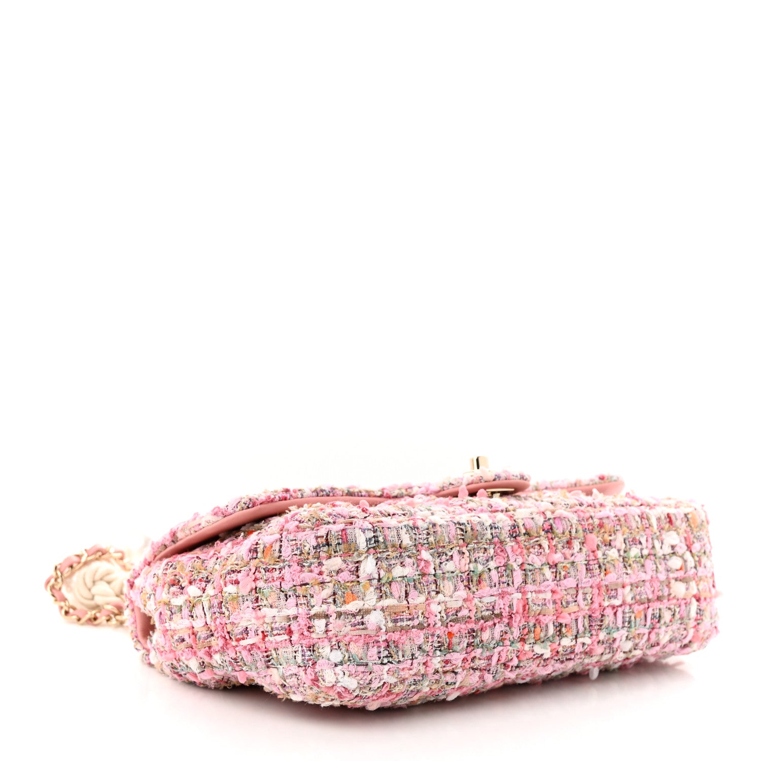 Chanel Tweed Medium Pearl Handle Flap Pink Beige Orange Ecru 4 of 10