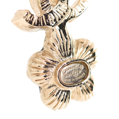 Chanel Crystal Enamel Flower CC Drop Earrings Gold White Black 4 of 5