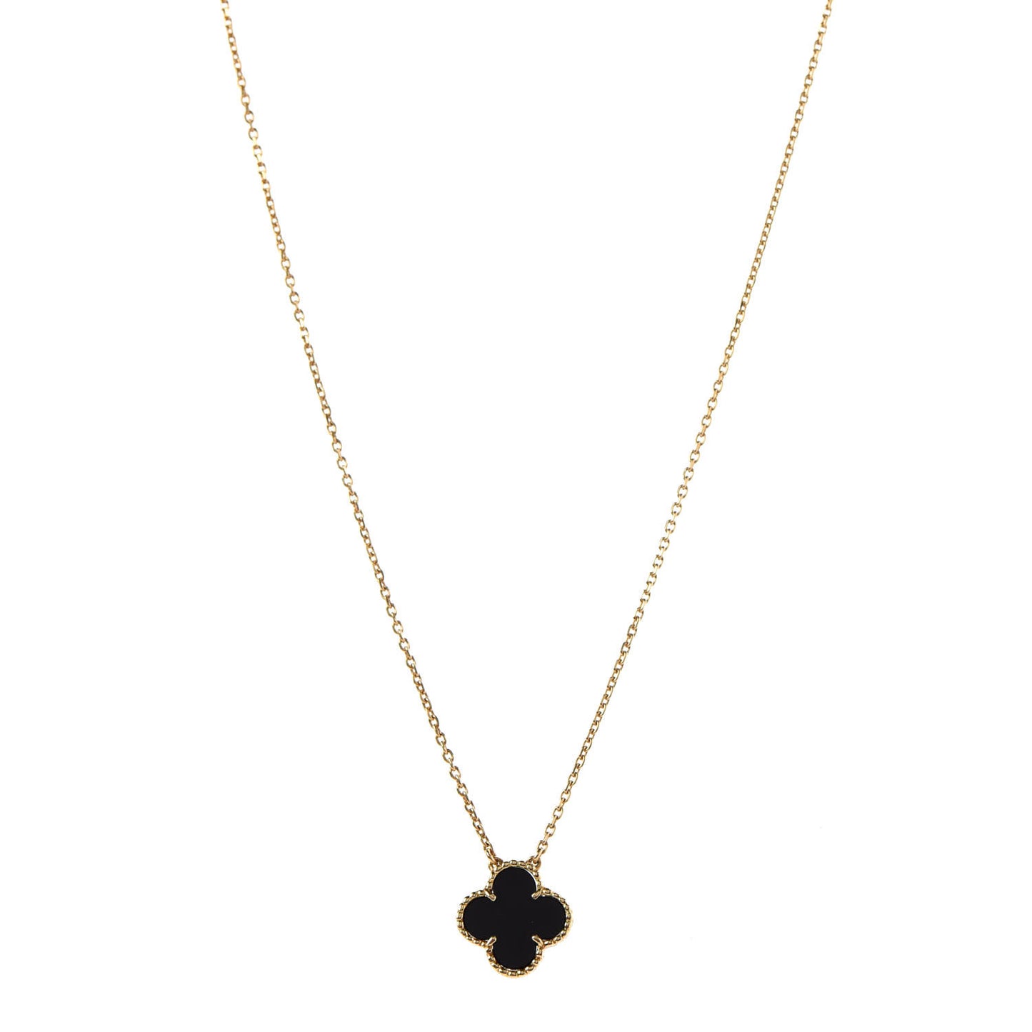 18K Yellow Gold Black Onyx Vintage Alhambra Pendant Necklace