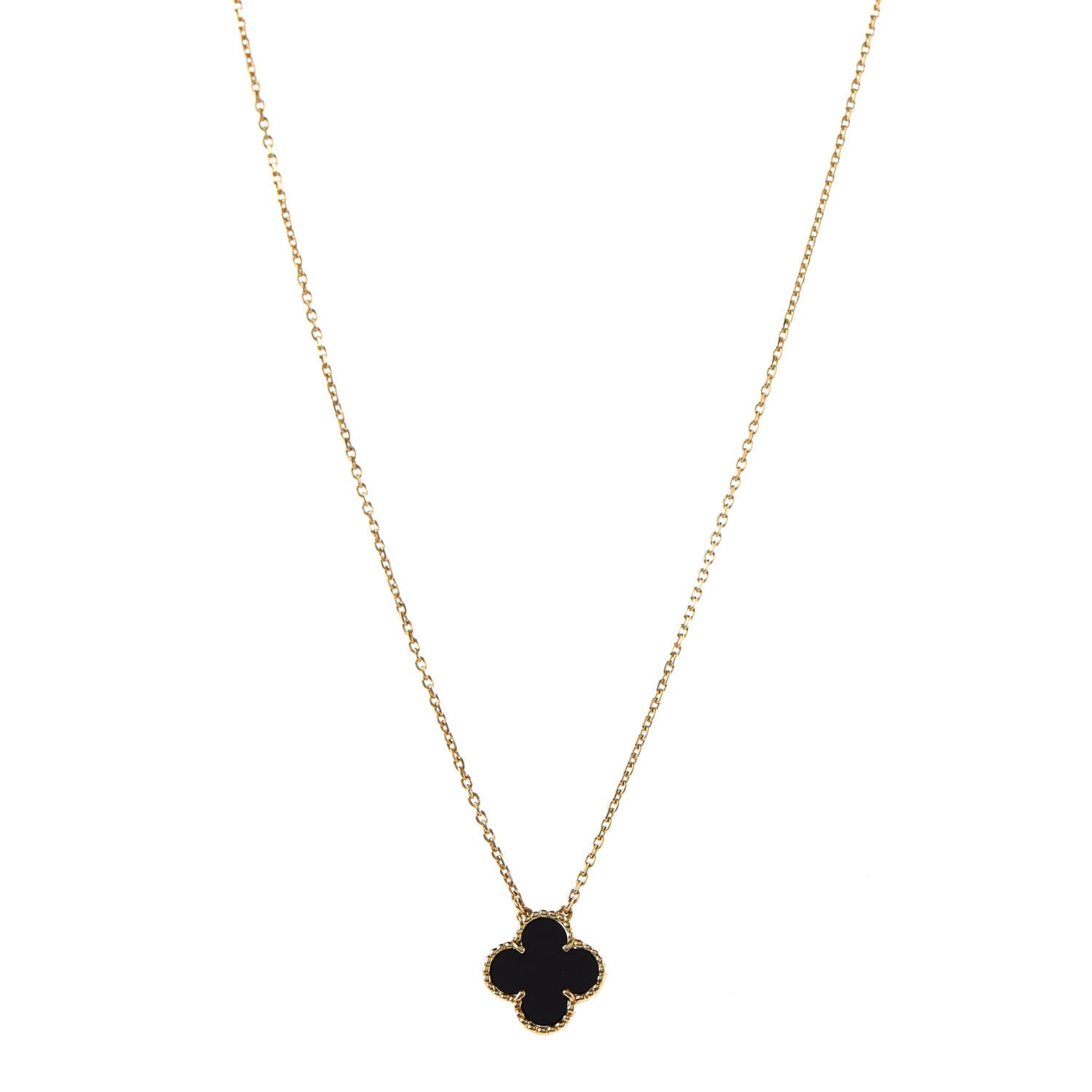 Van Cleef & Arpels 18K Yellow Gold Black Onyx Vintage Alhambra Pendant Necklace 1 of 4