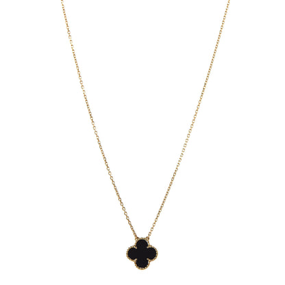 Van Cleef & Arpels 18K Yellow Gold Black Onyx Vintage Alhambra Pendant Necklace 1 of 4