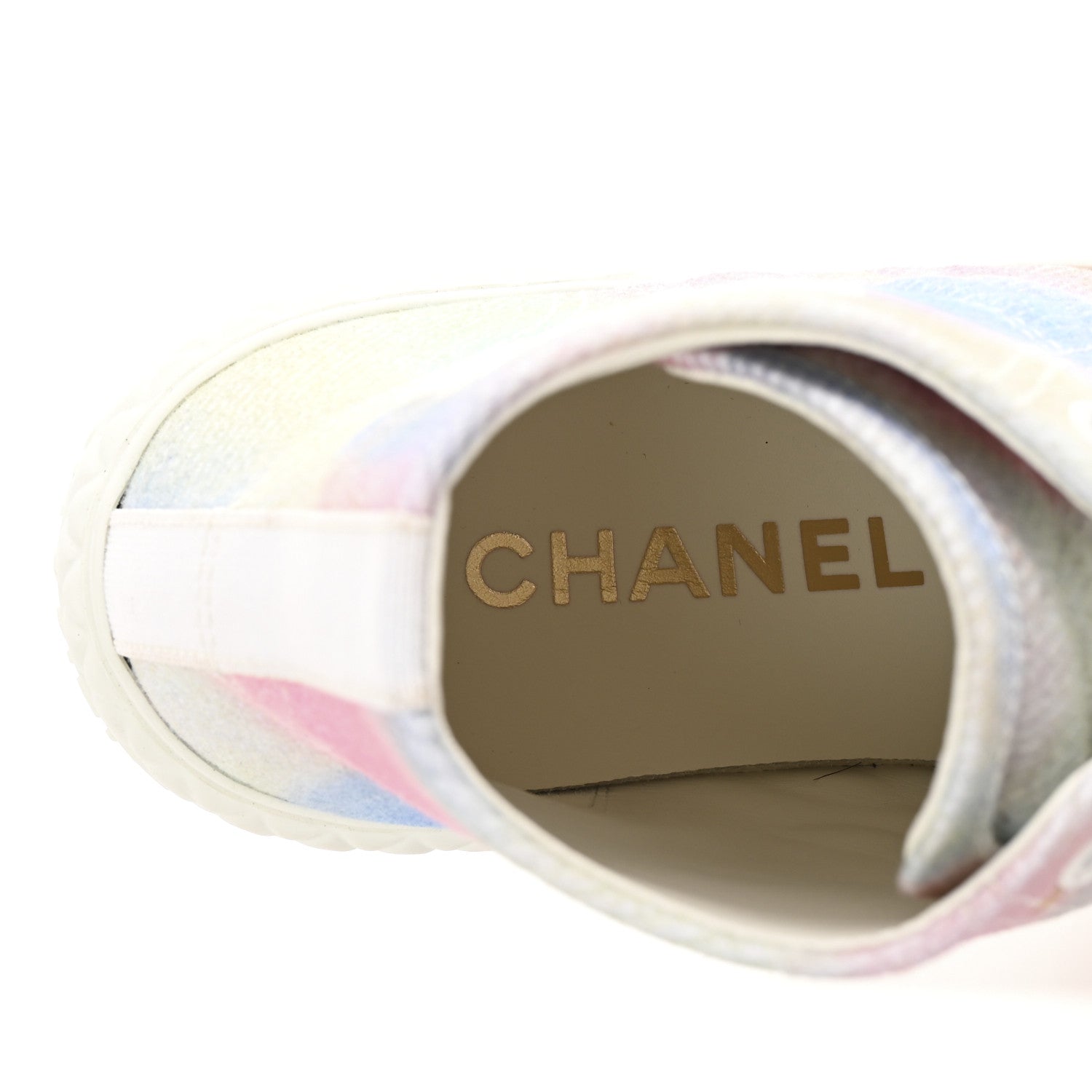 Chanel Printed Fabric Quilted High Top Sneakers 37 Green Pink Blue White 8 of 10