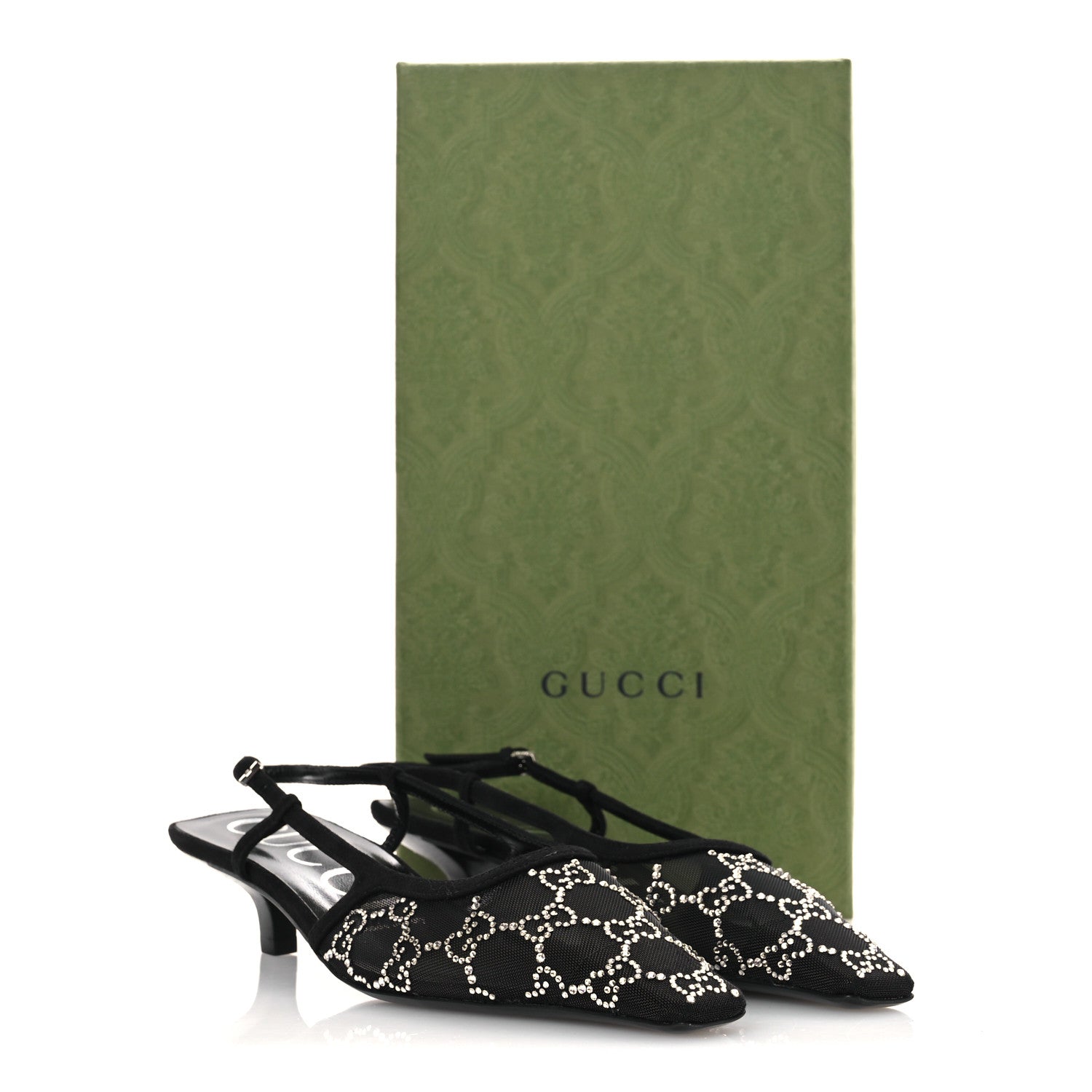 Gucci Tela Retino Kid Scamosciato Crystal GG Monogram Square G 35mm Slingback Pumps 38 Black 10 of 10