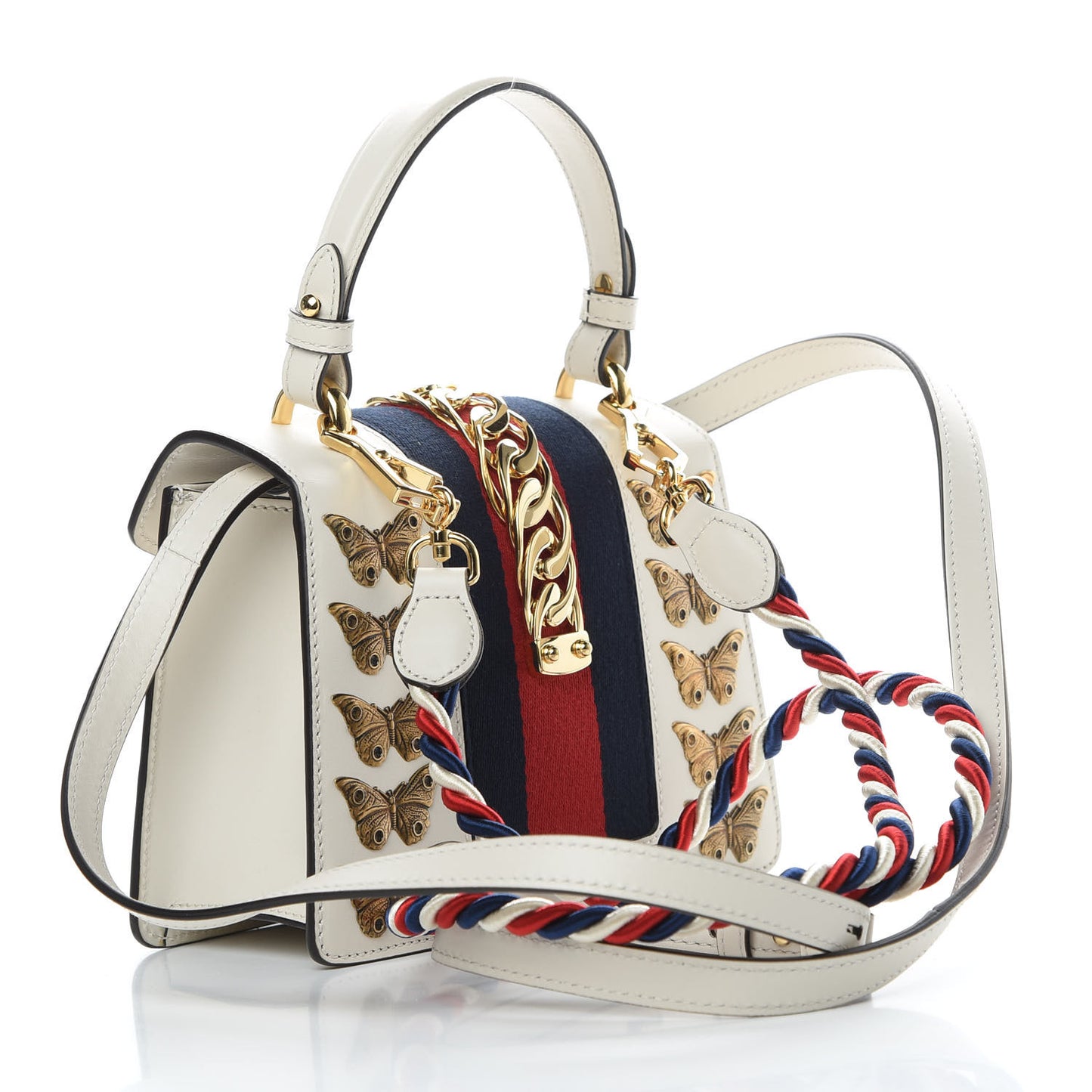 Calfskin Animal Studs Mini Sylvie Top Handle Bag White