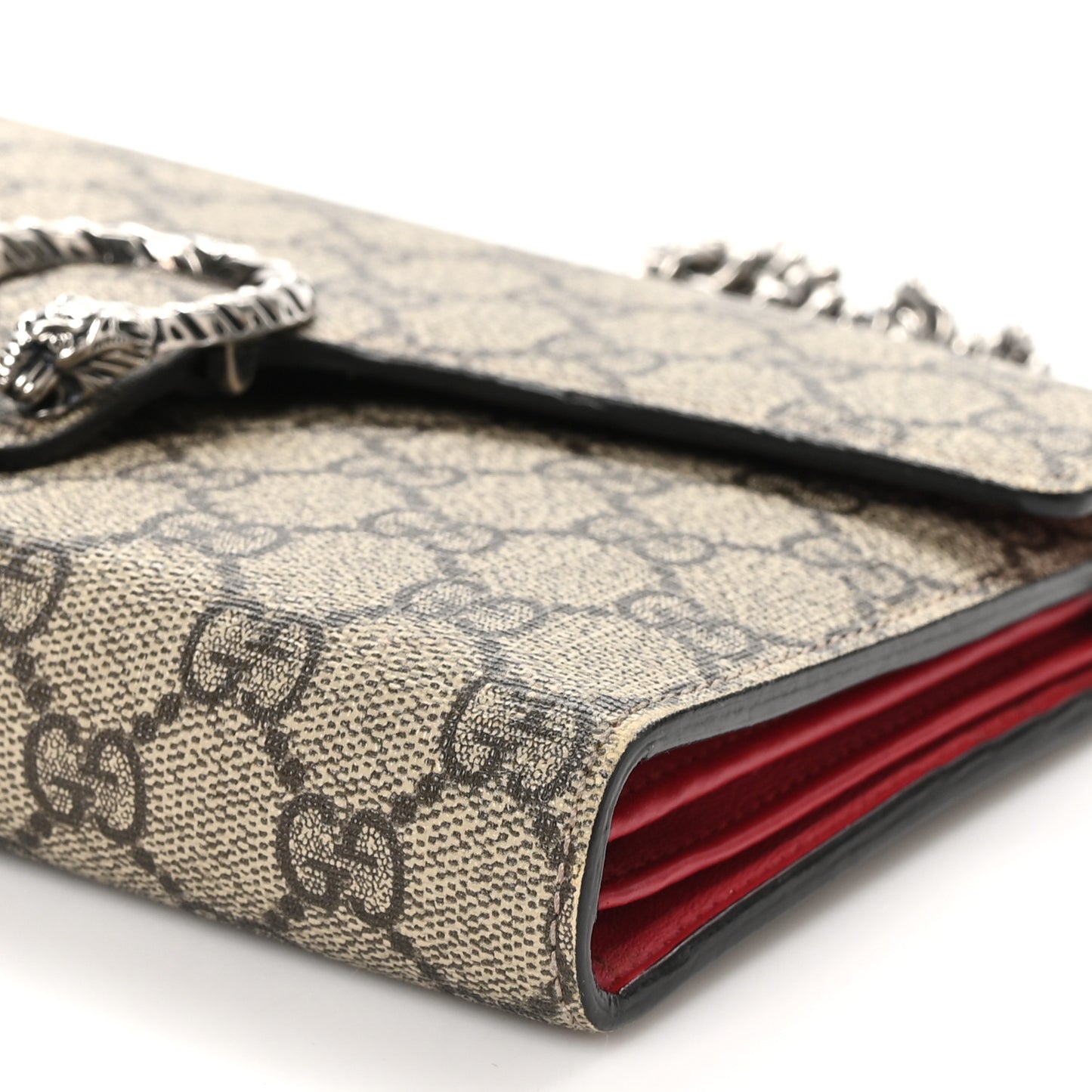 GG Supreme Monogram Mini Dionysus Chain Wallet Beige Vulcanic Red