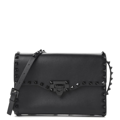 Valentino Garavani Vitello Monochrome Medium Rockstud Flip Lock Crossbody Bag Black 1 of 9