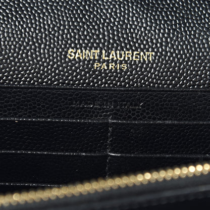 Saint Laurent Grain De Poudre Matelasse Chevron Monogram Chain Wallet Black 6 of 12