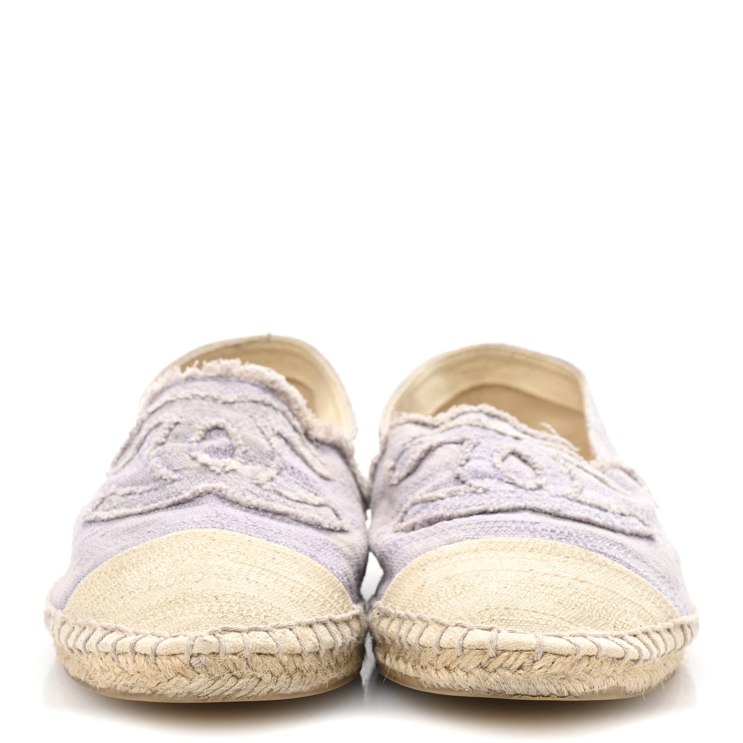 Chanel Toile CC Cap Toe Espadrilles 38 Ecru Purple 3 of 9
