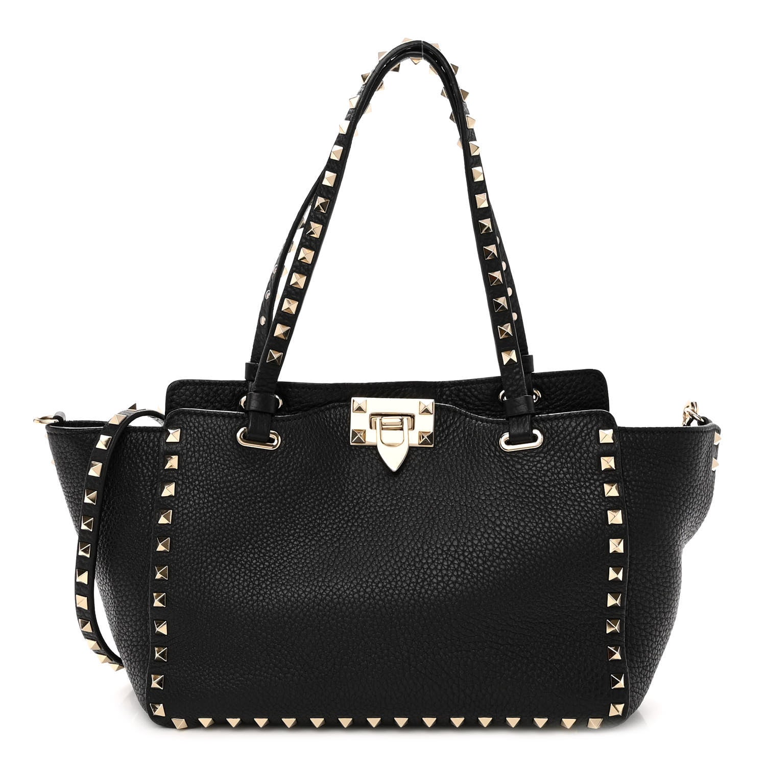 Valentino Garavani Grained Calfskin Small Rockstud Tote Black 1 of 9