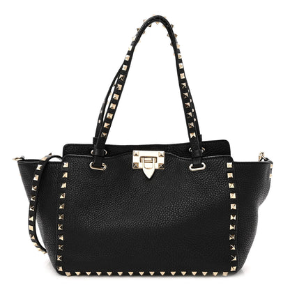 Valentino Garavani Grained Calfskin Small Rockstud Tote Black 1 of 9