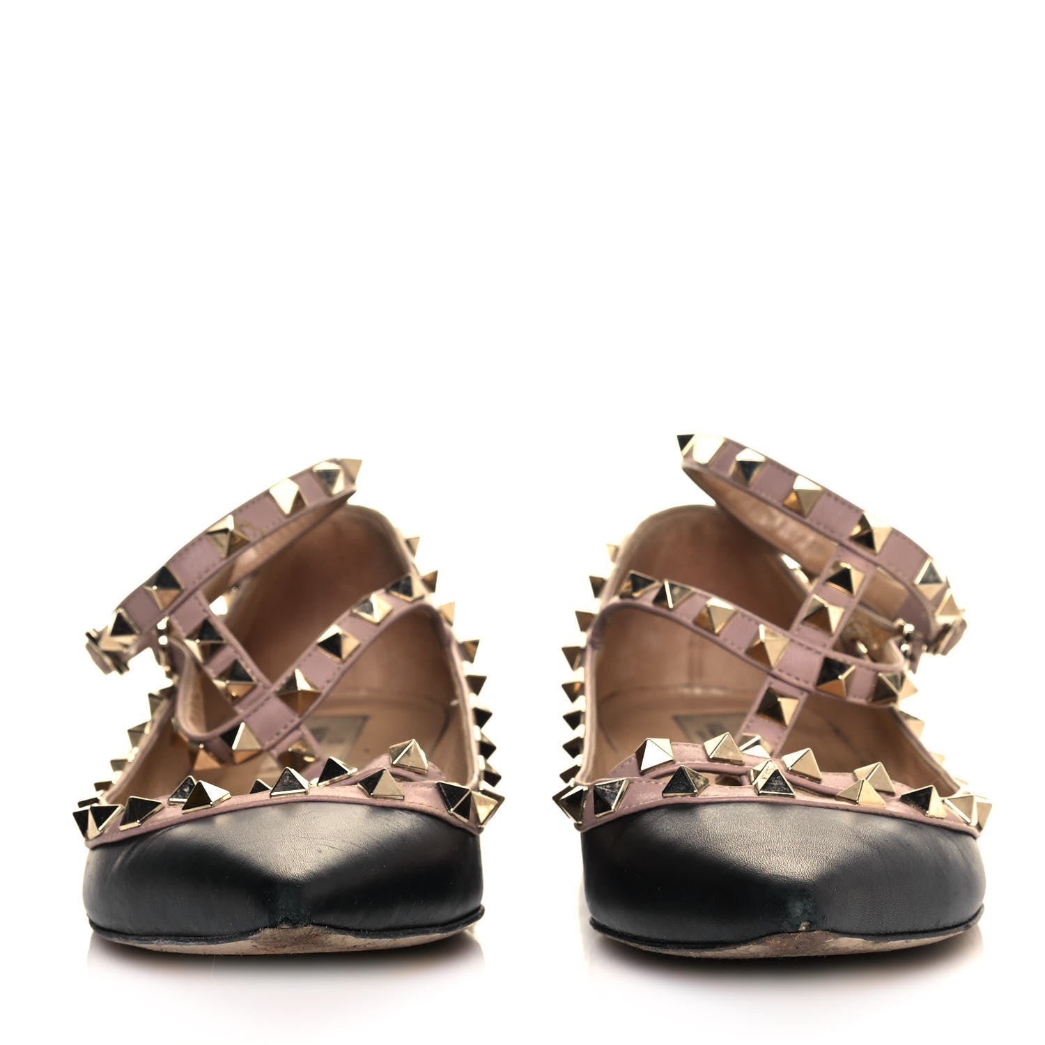 Valentino Garavani Calfskin Nappa Rockstud Cage Ballerina Flats 38.5 Black Poudre 4 of 7