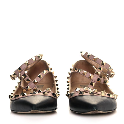 Valentino Garavani Calfskin Nappa Rockstud Cage Ballerina Flats 38.5 Black Poudre 4 of 7