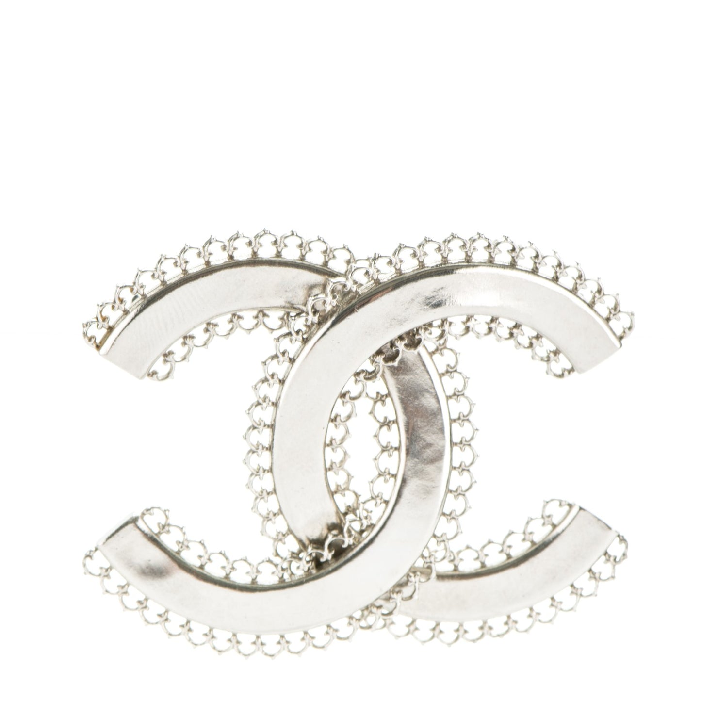 Large Scalloped CC Brooch Silver
