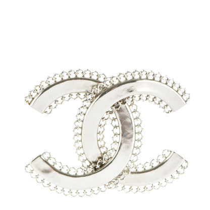 Chanel Large Scalloped CC Brooch Silver 1 of 3