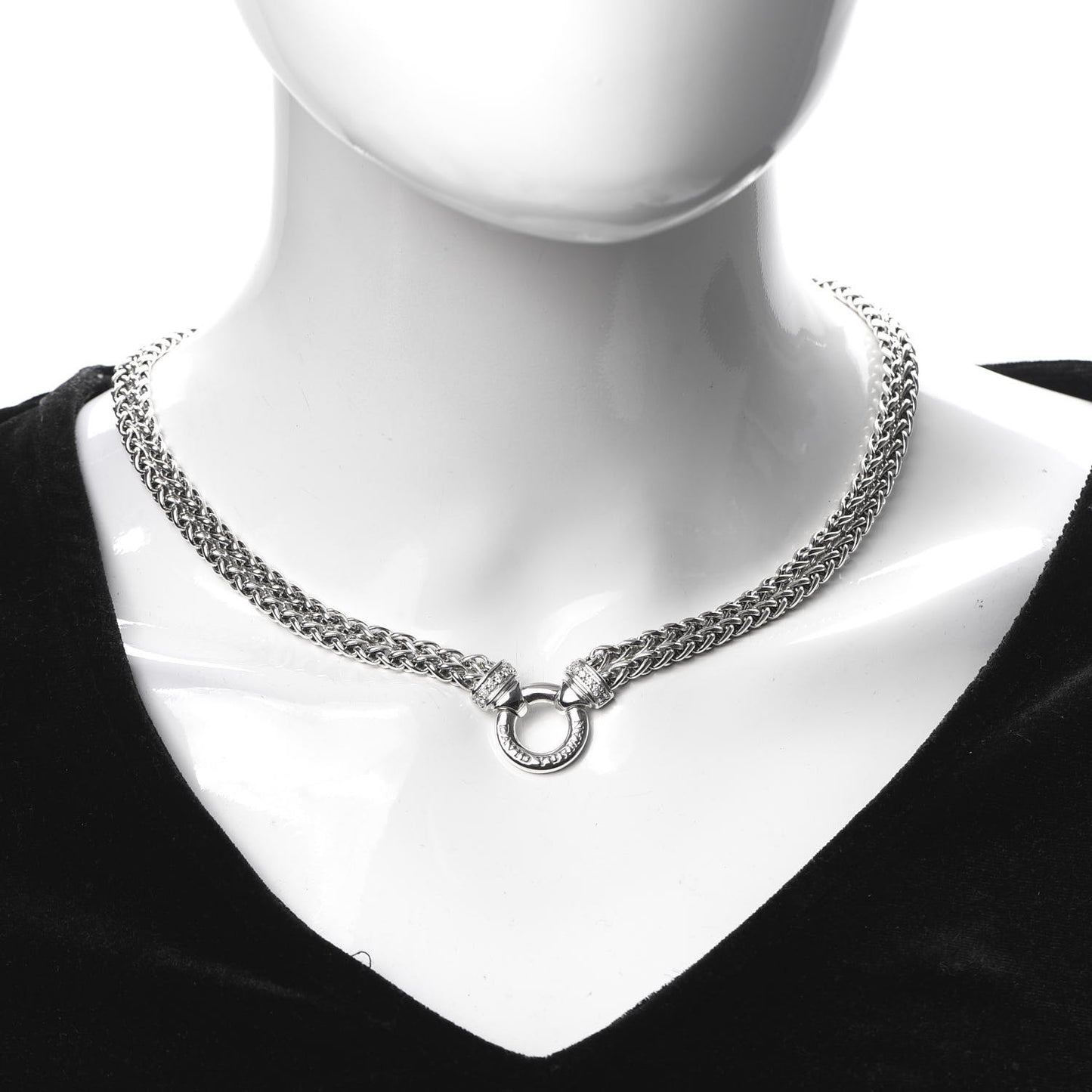 Sterling Silver Diamond Double Wheat Chain Necklace