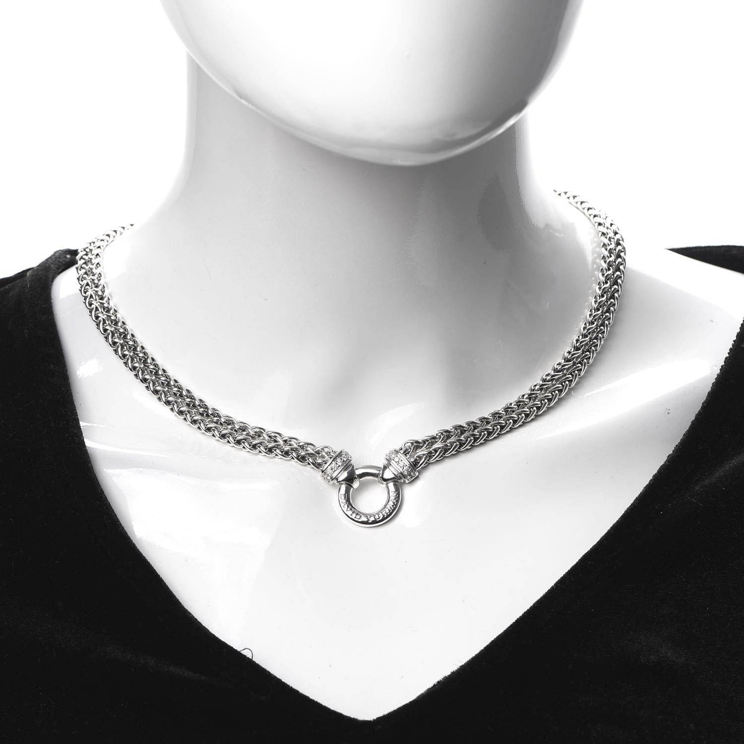 David Yurman Sterling Silver Diamond Double Wheat Chain Necklace 2 of 5