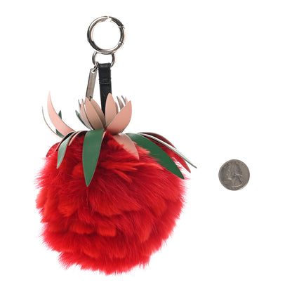 Fendi Fox Rabbit Fur Nappa Pineapple Bag Charm Rosso Cactus Multicolor 2 of 5