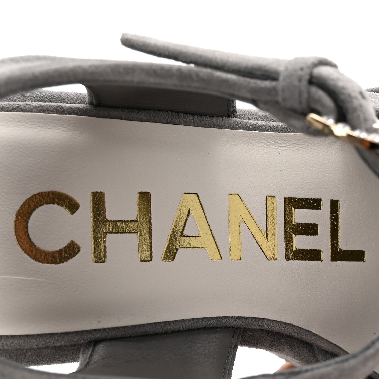 Chanel Suede Calfskin Peep Toe Wedge Sandals 37 Grey 8 of 9