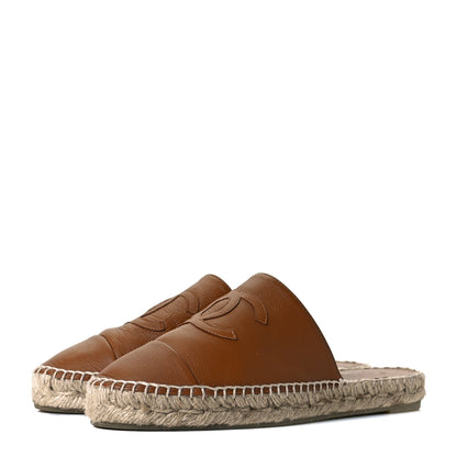 Chanel Calfskin CC Espadrille Mules 39 Light Brown 2 of 9