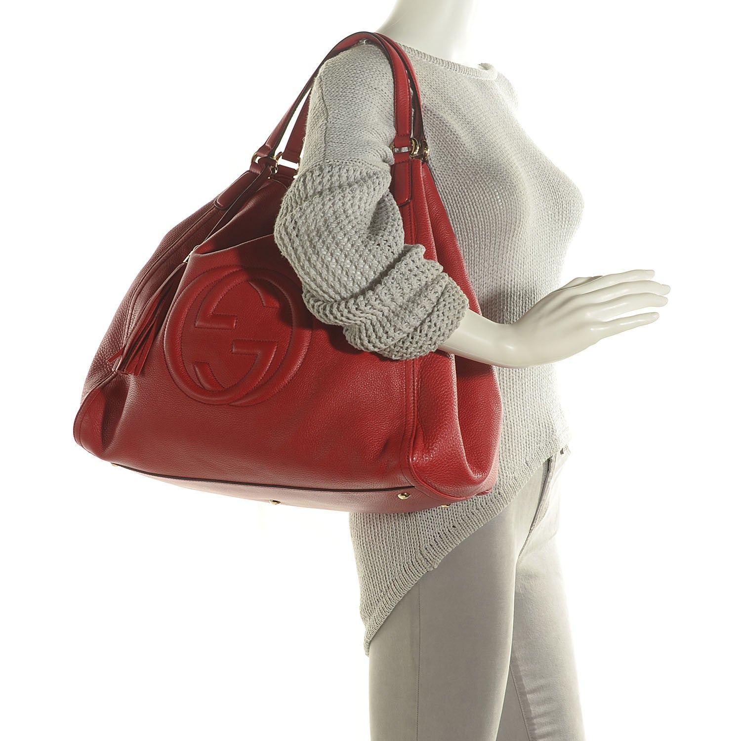 Gucci Pebbled Calfskin Large Soho Shoulder Bag Red 2 of 8