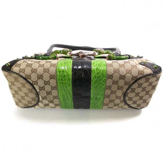 Gucci Crocodile Web Monogram Tom Ford Dragon Tote Dark Brown Green 3 of 8
