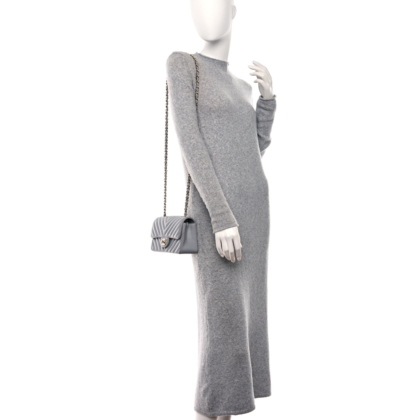 Lambskin Chevron Quilted Mini Rectangular Flap Grey