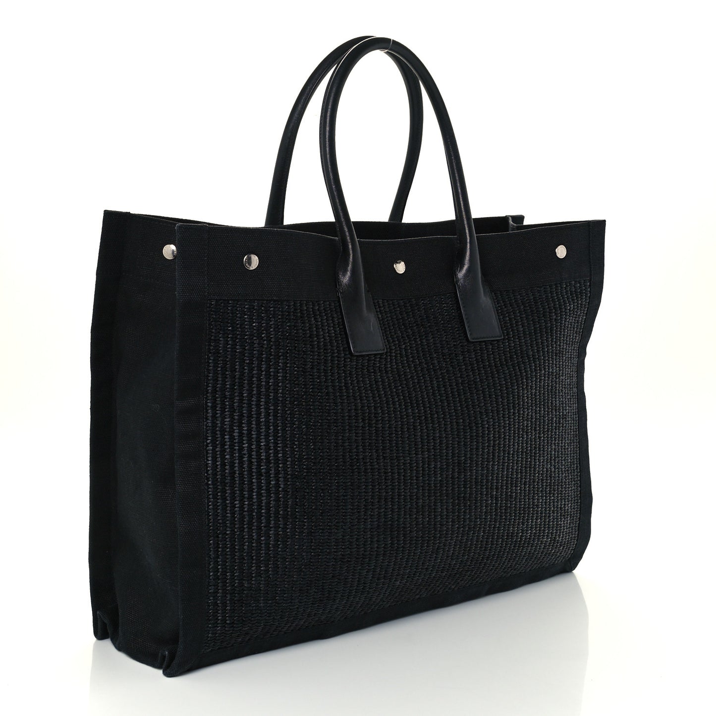 Raffia Linen Calfskin Rive Gauche Tote Black